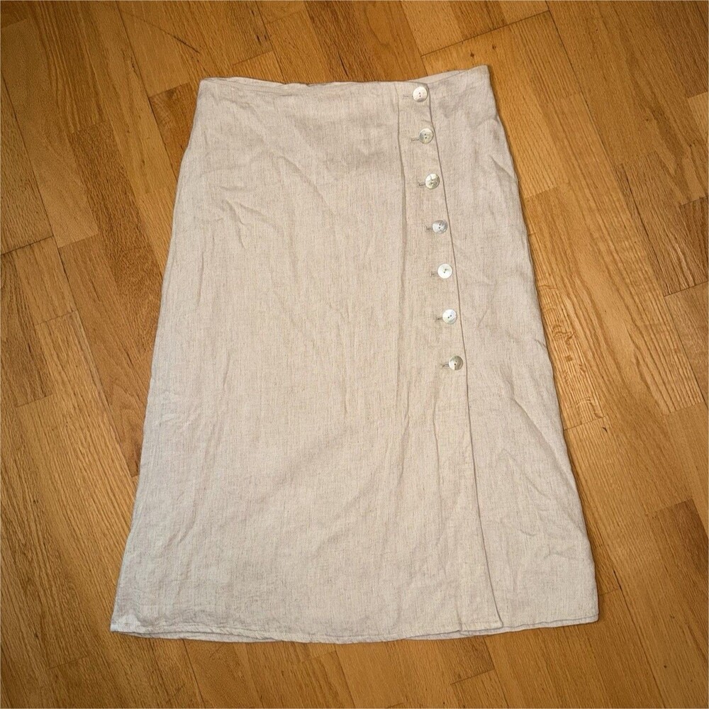 Madewell $98 Undyed Linen-Blend Side-Button Midi Skirt Heathered Natural 12